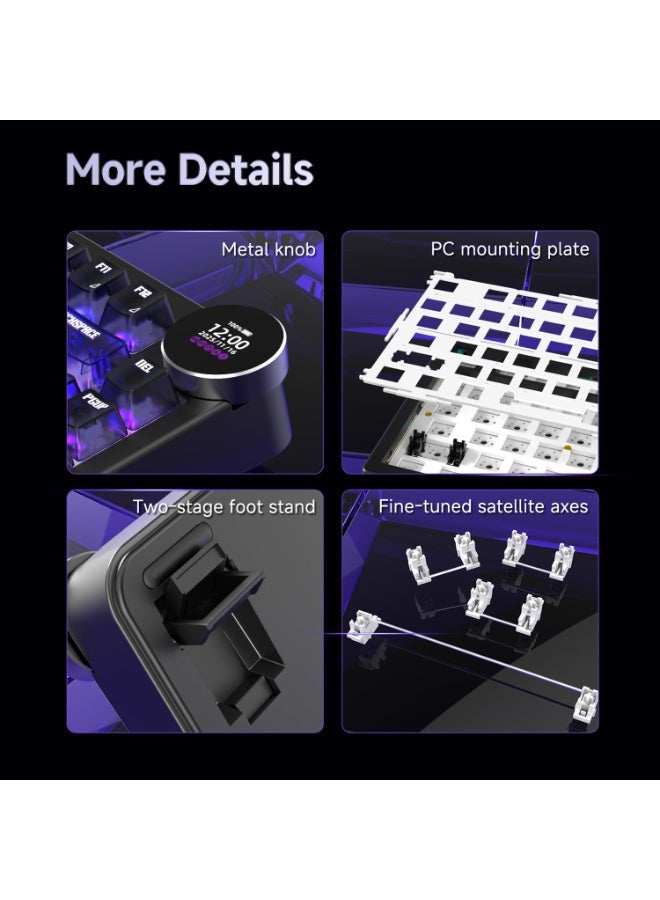 A-jazz AK820 V2 75% Compact Mechanical Keyboard, 81 keys, triple-mode (2.4 GHz/Bluetooth/wired), 10,000 mAh battery, spacer-mounted design, hot-swappable switches, RGB backlighting, white contoured keycaps - Image 4