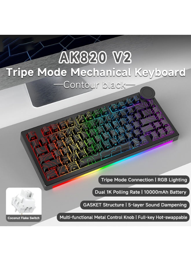 A-jazz AK820 V2 75% Compact Mechanical Keyboard, 81 keys, triple-mode (2.4 GHz/Bluetooth/wired), 10,000 mAh battery, spacer-mounted design, hot-swappable switches, RGB backlighting, white contoured keycaps - Image 2