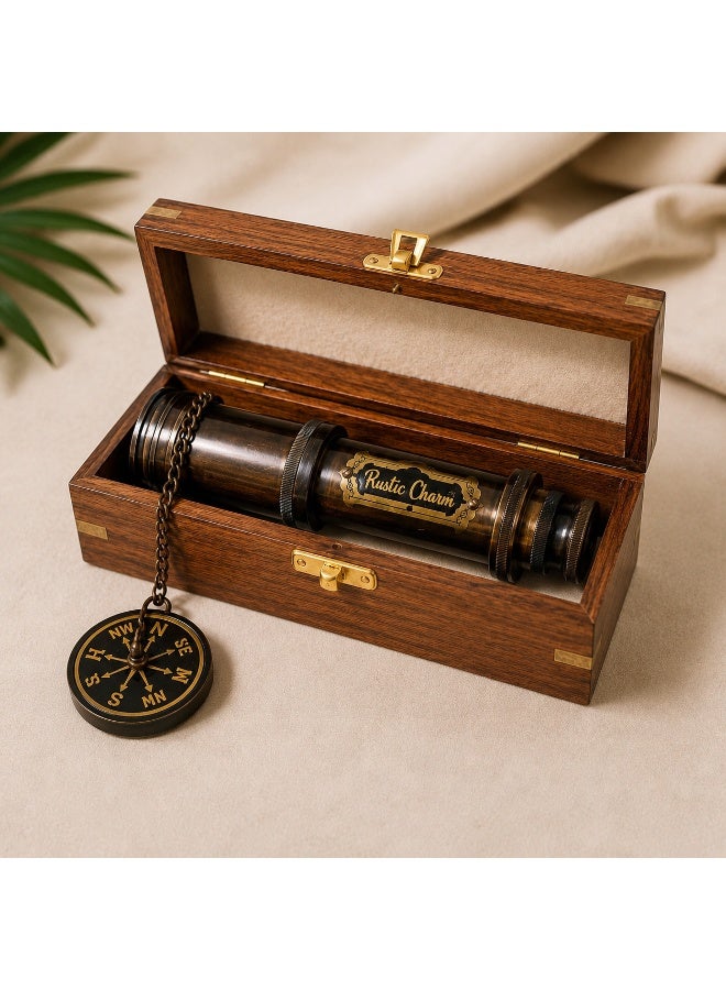 Rustic Charm Vintage Brass Telescope in Wooden Box Souvenir - Image 5