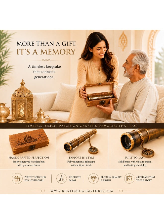 Rustic Charm Vintage Brass Telescope in Wooden Box Souvenir - Image 1