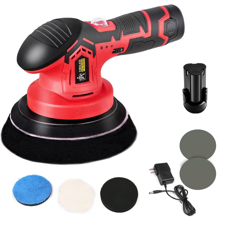 JPT Heavy Duty Cordless 12V Car Polishing Machine | 6" Pad | 5000 RPM | 6 Variable Speed | 3 Pads | 2X Battery | Fast Charger - Image 1