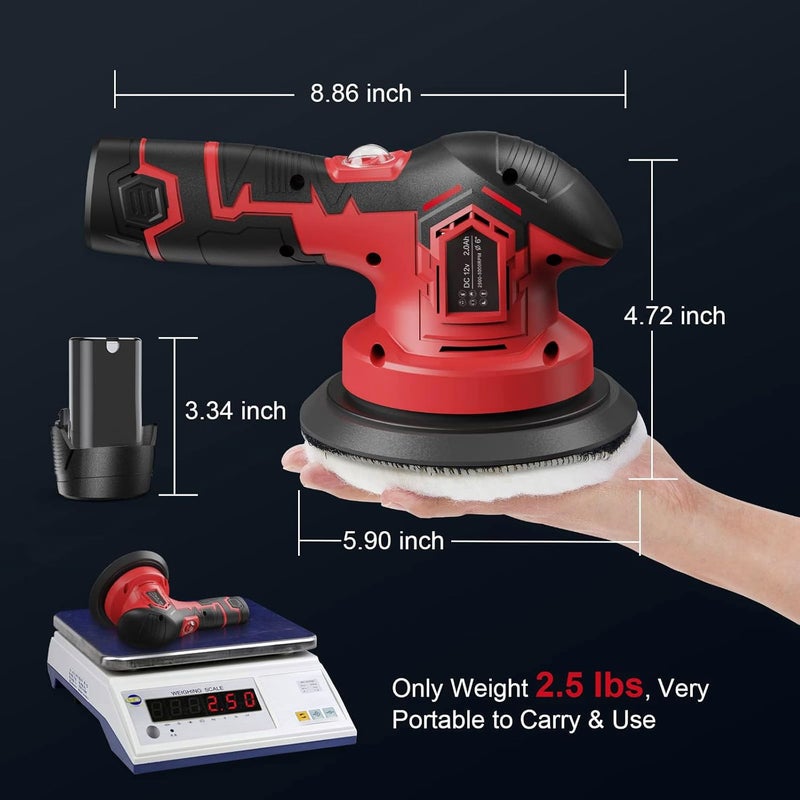 JPT Heavy Duty Cordless 12V Car Polishing Machine | 6" Pad | 5000 RPM | 6 Variable Speed | 3 Pads | 2X Battery | Fast Charger - Image 5