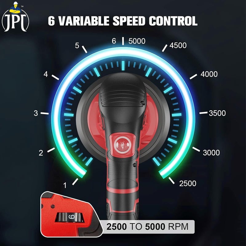 JPT Heavy Duty Cordless 12V Car Polishing Machine | 6" Pad | 5000 RPM | 6 Variable Speed | 3 Pads | 2X Battery | Fast Charger - Image 2