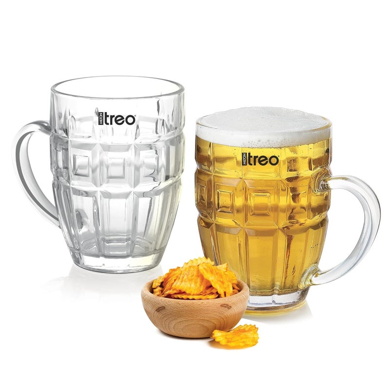 TREO by Milton Windsor Beer Mug Glasses for Beer, Juice, Mocktail | Scratch Resistant & Easy to Clean | Dishwasher Safe Mug | Transparent | Set of 2, 400 ml Each - Image 1