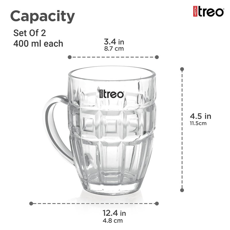 TREO by Milton Windsor Beer Mug Glasses for Beer, Juice, Mocktail | Scratch Resistant & Easy to Clean | Dishwasher Safe Mug | Transparent | Set of 2, 400 ml Each - Image 4