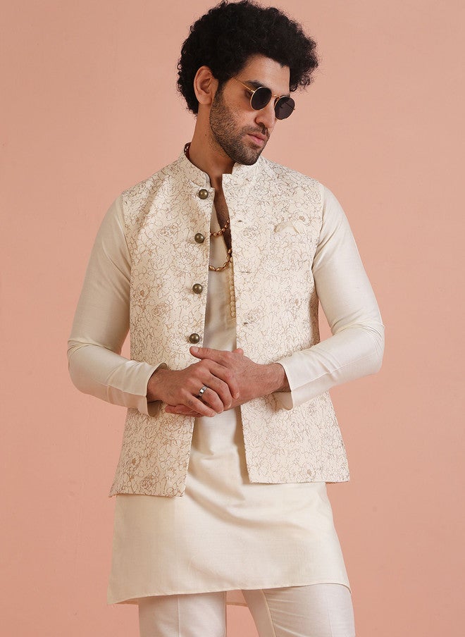 KISAH Men Printed Nehru Jacket - Image 1