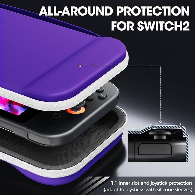 بروكاس حقيبة حمل رفيعة من لجهاز Nintendo Switch 2 2025، حقيبة سفر صلبة مع 12 فتحة لبطاقات الألعاب، إكسسوارات حماية لـ Switch 2 - أرجواني - Image 4