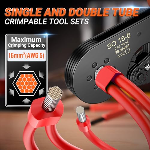 Preciva Ferrule Crimping Tool Kit, Preciva Upgrade Double & Single Ferrules Connectors, Hexagonal Ratchet Jaw Wire Crimping Pliers AWG 28-5 with 1200PCS Terminal Connector Sleeves - Image 2