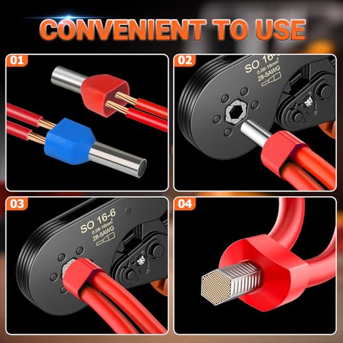 Preciva Ferrule Crimping Tool Kit, Preciva Upgrade Double & Single Ferrules Connectors, Hexagonal Ratchet Jaw Wire Crimping Pliers AWG 28-5 with 1200PCS Terminal Connector Sleeves - Image 5
