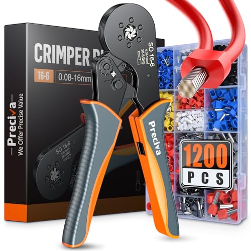 Preciva Ferrule Crimping Tool Kit, Preciva Upgrade Double & Single Ferrules Connectors, Hexagonal Ratchet Jaw Wire Crimping Pliers AWG 28-5 with 1200PCS Terminal Connector Sleeves - Image 1