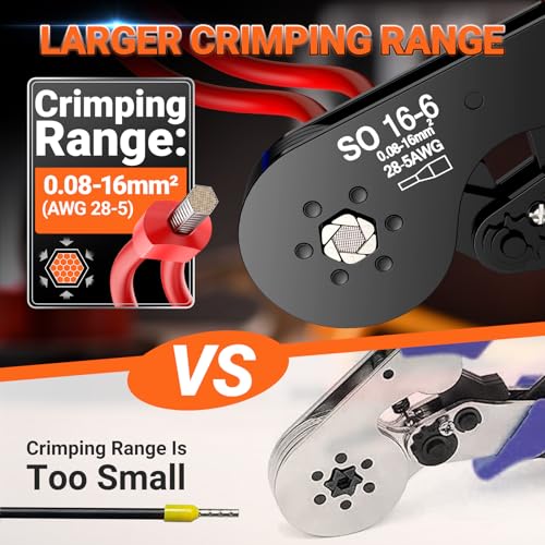 Preciva Ferrule Crimping Tool Kit, Preciva Upgrade Double & Single Ferrules Connectors, Hexagonal Ratchet Jaw Wire Crimping Pliers AWG 28-5 with 1200PCS Terminal Connector Sleeves - Image 3