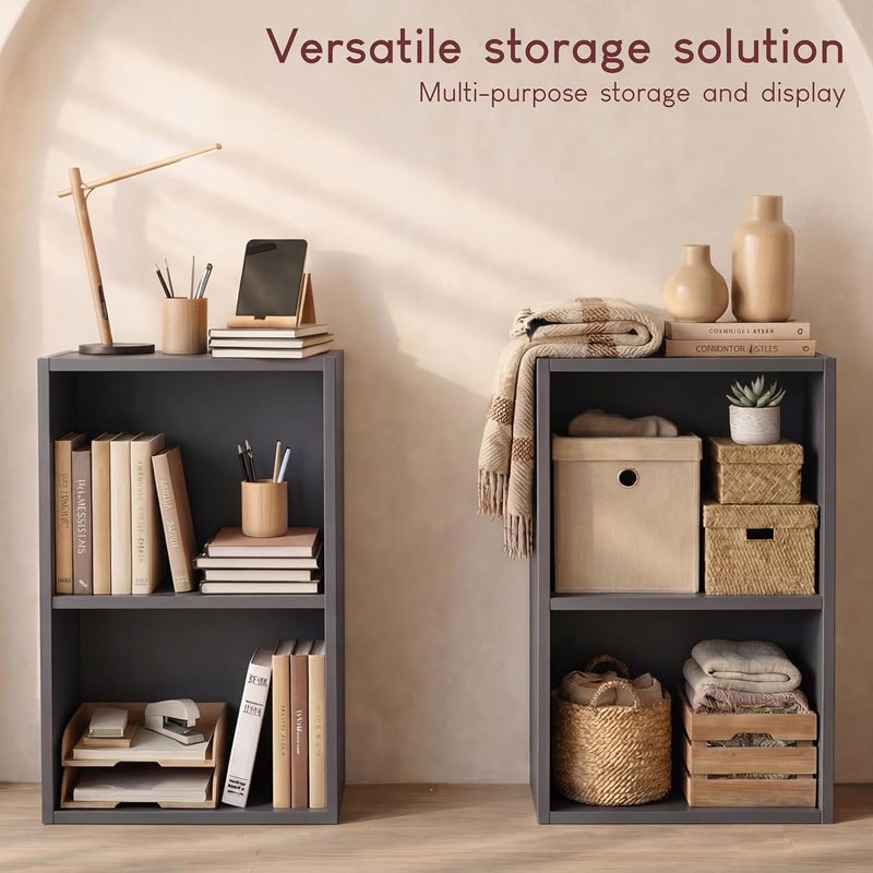 Vida Designs Oxford 2 Tier Cube Bookcase, Grey Wooden Shelving Display Storage Unit Office Living Room Furniture - Image 5