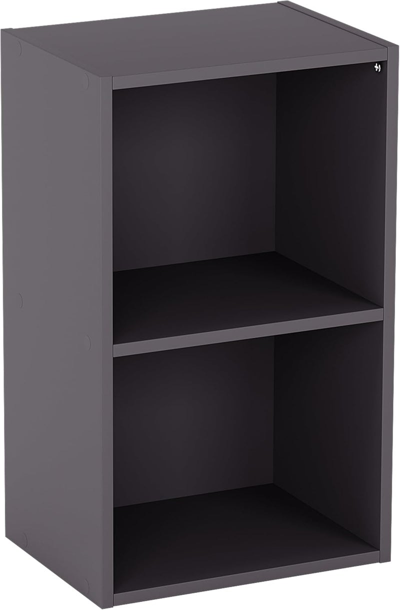Vida Designs Oxford 2 Tier Cube Bookcase, Grey Wooden Shelving Display Storage Unit Office Living Room Furniture - Image 1