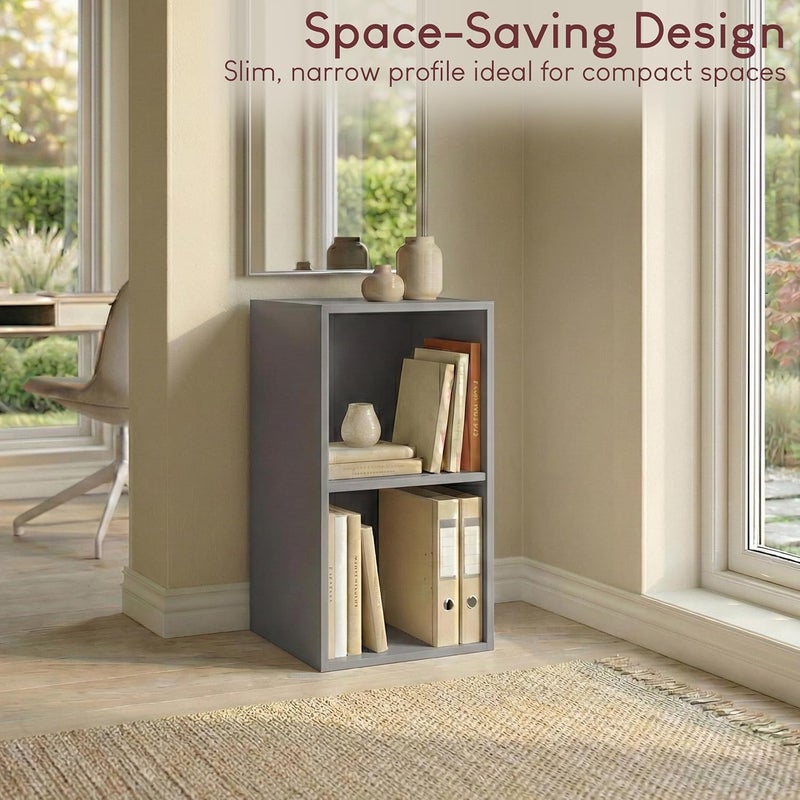 Vida Designs Oxford 2 Tier Cube Bookcase, Grey Wooden Shelving Display Storage Unit Office Living Room Furniture - Image 4