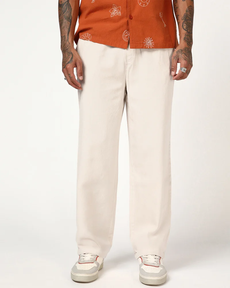 بيواكوف Men's Off White Casual Pants