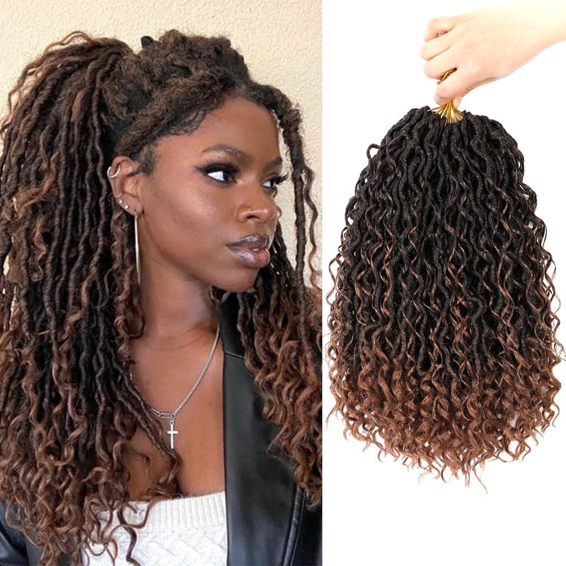 SamBraid Goddess Locs Crochet Hair 14 Inch 8 Packs New Goddess Faux Locs Crochet Hair for Black Women River Locs Crochet Hair with Curly Ends 14Inch T1B30 8Packs