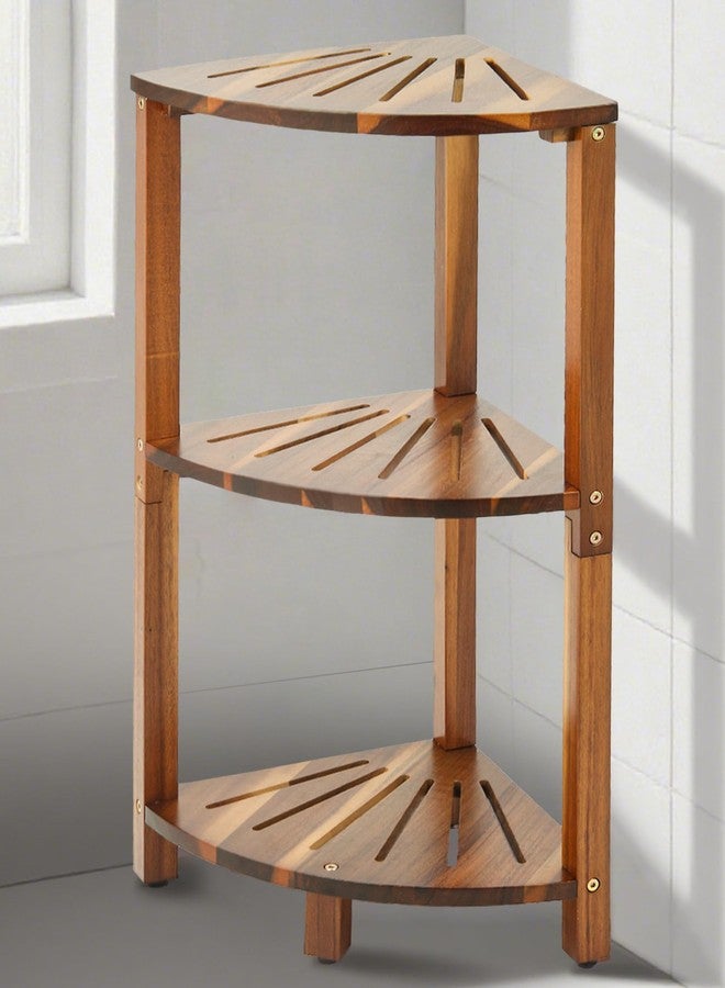 IBosins Corner Shower Caddy Standing 3-Tier Bathroom Shower Stool Shelf for Inside Shower Natural Acacia Wood Organizer & Storage for Bedroom Living Room Kitchen - Image 1