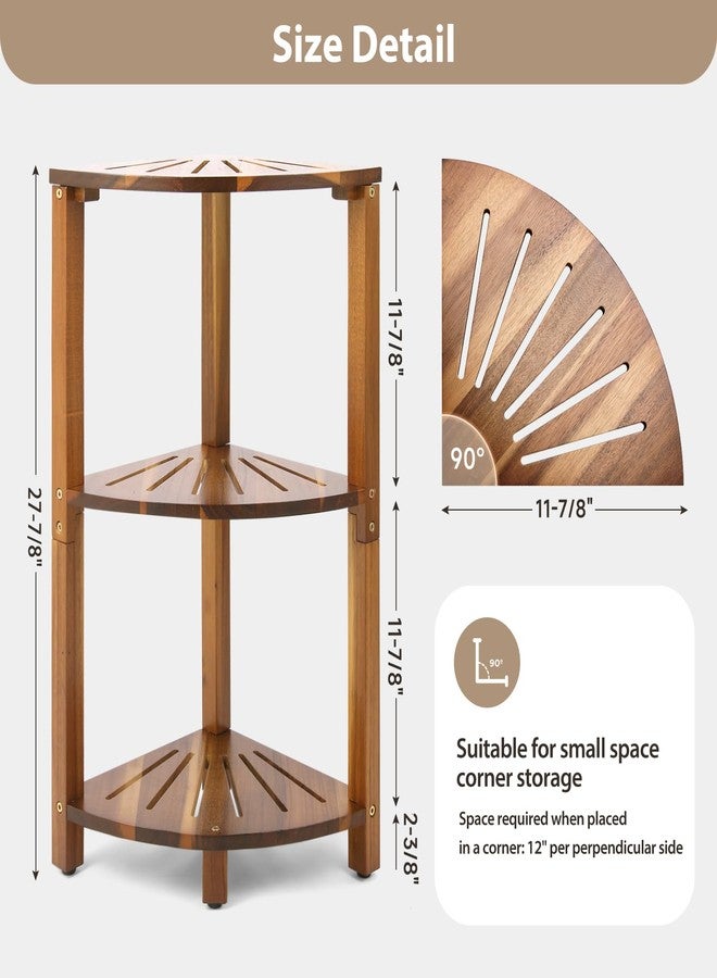 IBosins Corner Shower Caddy Standing 3-Tier Bathroom Shower Stool Shelf for Inside Shower Natural Acacia Wood Organizer & Storage for Bedroom Living Room Kitchen - Image 2