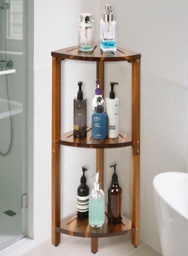 IBosins Corner Shower Caddy Standing 3-Tier Bathroom Shower Stool Shelf for Inside Shower Natural Acacia Wood Organizer & Storage for Bedroom Living Room Kitchen - Image 4