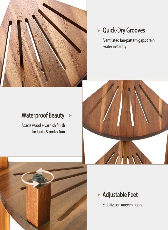IBosins Corner Shower Caddy Standing 3-Tier Bathroom Shower Stool Shelf for Inside Shower Natural Acacia Wood Organizer & Storage for Bedroom Living Room Kitchen - Image 3