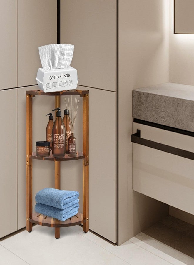 IBosins Corner Shower Caddy Standing 3-Tier Bathroom Shower Stool Shelf for Inside Shower Natural Acacia Wood Organizer & Storage for Bedroom Living Room Kitchen - Image 5