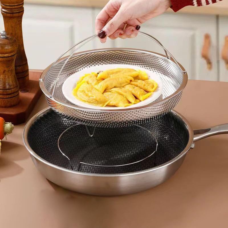 Aktnil AllInOne Steamer Basket Premium Stainless Steel Perfect for Steaming Vegetables Full Handle Easy Use Basket Cooking Vegetable Instant Pot Strainer Rice Washer Food - Image 4