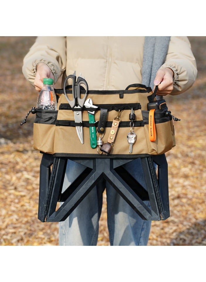 HOMESTAR Outdoor Folding Stool Tactical Seat Cover 600D Oxford Fabric Protective Case Portable Handheld Extended Tool Bag Large-Capacity Multi-Functional Storage Cover With 4 Large Pockets 14 Holes Nylon Webbing Strap Buckle One-Second Storage Easy To Move Portable Design Only 32*26*21cm After Installation Save Space For Outdoor Camping Fishing Tactical Scenes - Image 3