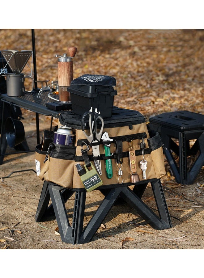 HOMESTAR Outdoor Folding Stool Tactical Seat Cover 600D Oxford Fabric Protective Case Portable Handheld Extended Tool Bag Large-Capacity Multi-Functional Storage Cover With 4 Large Pockets 14 Holes Nylon Webbing Strap Buckle One-Second Storage Easy To Move Portable Design Only 32*26*21cm After Installation Save Space For Outdoor Camping Fishing Tactical Scenes - Image 1