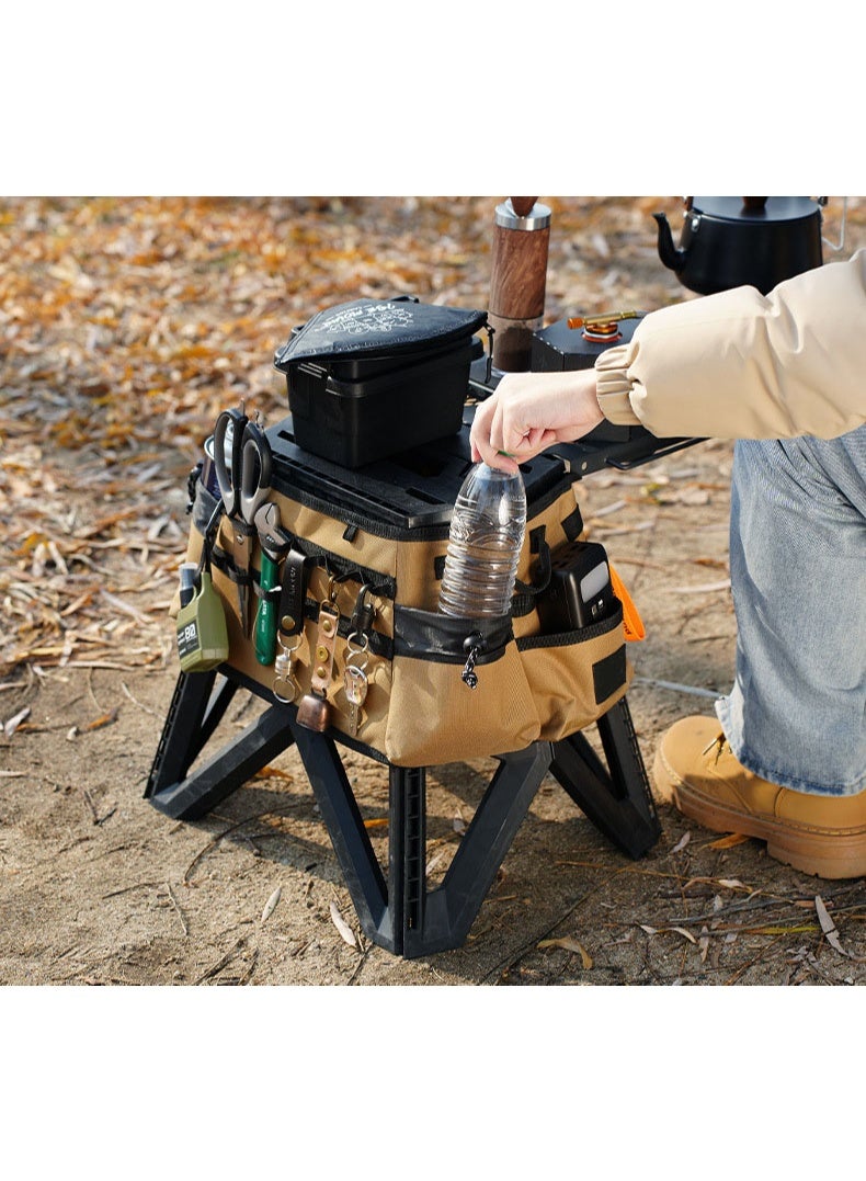 HOMESTAR Outdoor Folding Stool Tactical Seat Cover 600D Oxford Fabric Protective Case Portable Handheld Extended Tool Bag Large-Capacity Multi-Functional Storage Cover With 4 Large Pockets 14 Holes Nylon Webbing Strap Buckle One-Second Storage Easy To Move Portable Design Only 32*26*21cm After Installation Save Space For Outdoor Camping Fishing Tactical Scenes - Image 2