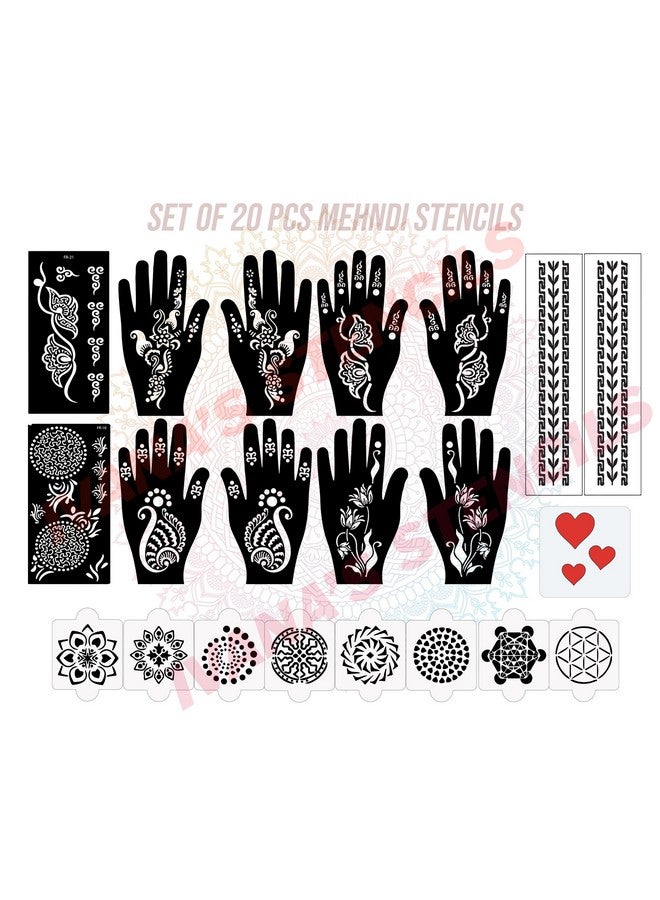 ivana's Set Of 20 Pcs Combo Pack, Reusable Mehendi Stencil Sets For Handcombo Latest Mehandi Design Stencils For Girls, Women, Kids & Teen, D-2329 - Image 1