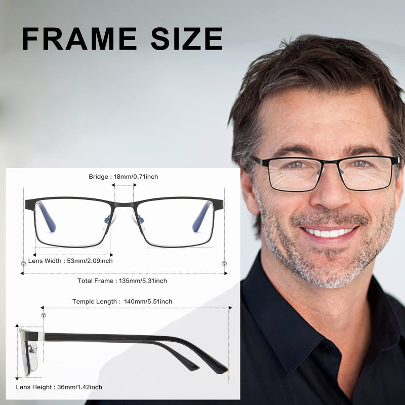 LKEYE Bifocal Reading Glasses Men Progressive Blue Light Blocking Computer Readers No Line Wide Metal Frame Designer Cheaters Transition Square Stylish Fashion Eyewear LK6013 +2.00 Strength - Image 2