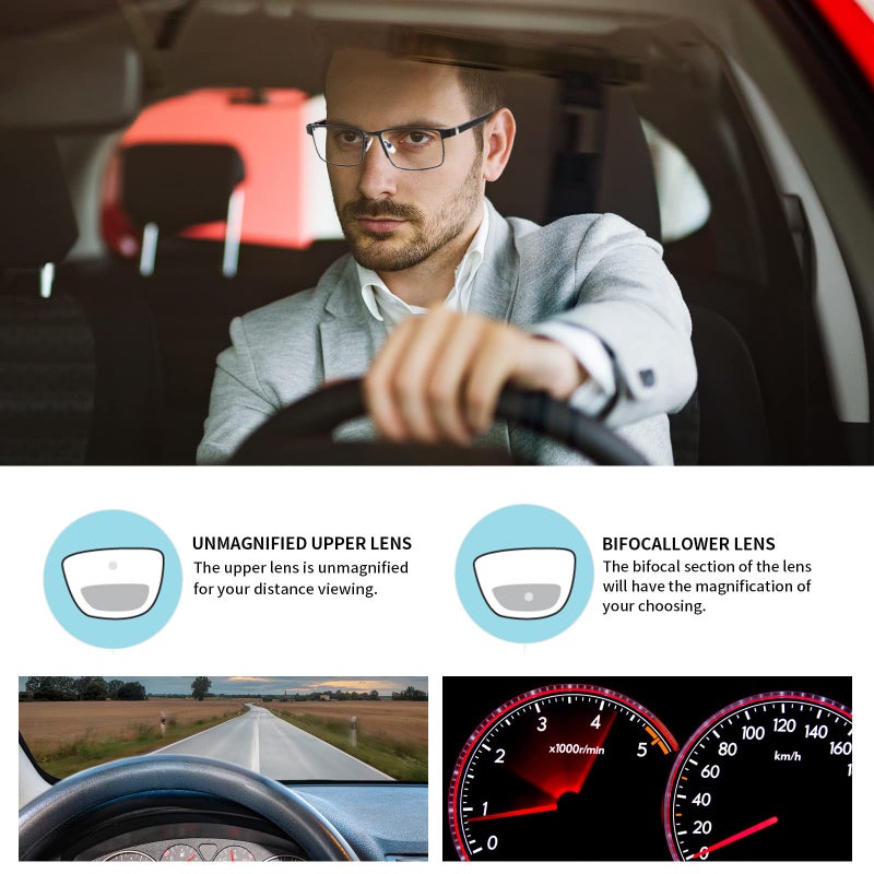 LKEYE Bifocal Reading Glasses Men Progressive Blue Light Blocking Computer Readers No Line Wide Metal Frame Designer Cheaters Transition Square Stylish Fashion Eyewear LK6013 +2.00 Strength - Image 3