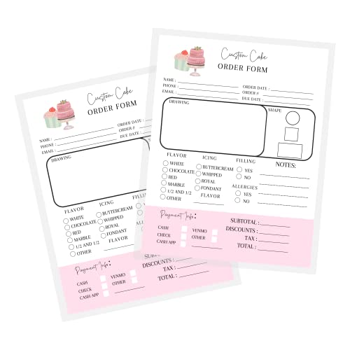 Lashicorn Custom Cake Order Form Sheets | 50 pk | for Bakers Dessert Wedding Birthday Party Cake Form Book Bakers Supplies Small Business Planner 8.5x11” inches - Image 1