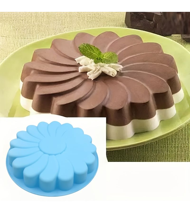 Blue Nonstick Reusable Silicone Chrysanthemum Cake Mold For Baking Jelly Pudding - Image 1