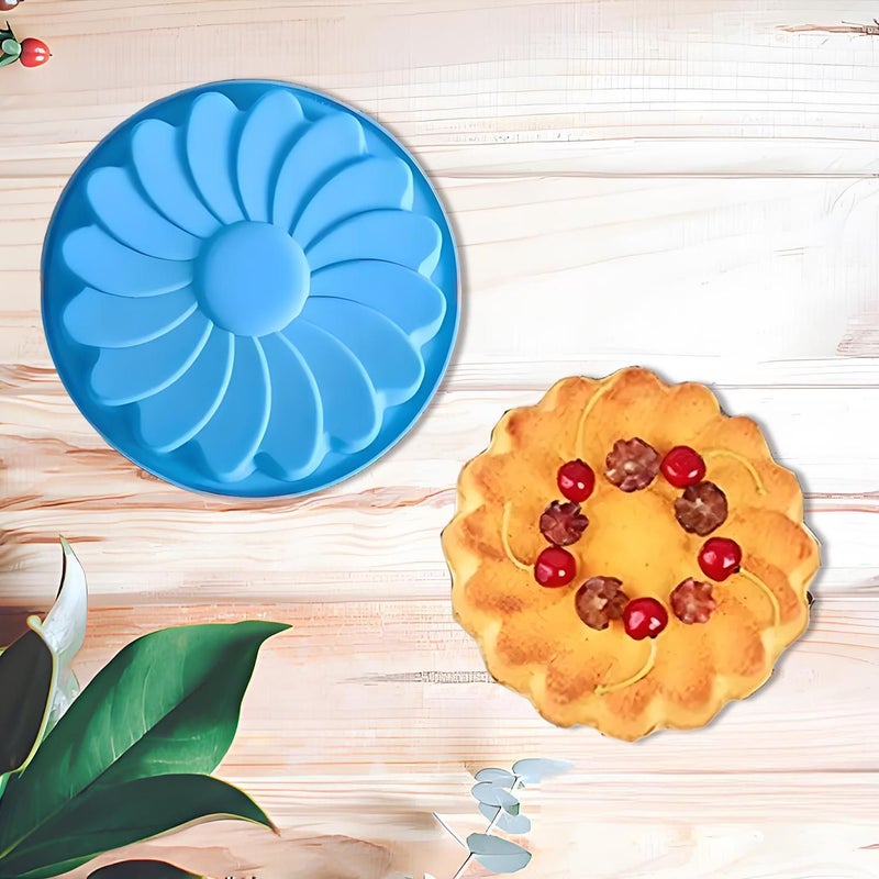 Blue Nonstick Reusable Silicone Chrysanthemum Cake Mold For Baking Jelly Pudding - Image 4