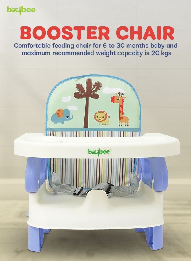 BAYBEE Booster Seat For Feeding Baby Food Chair With Removable Dining Tray Comfortable Folding Seat 3 Point Safety Harness For Toddlers 1 To 3 Years Blue - Image 2