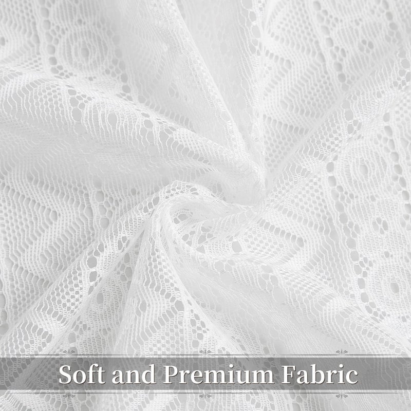 ZJDECOR White Boho Lace Sheer Window Curtain Panels with Cute Tassels 90 Inches Long Rustic Embroidery Drapes Farmhouse Geometric Pattern Window Treatment for Living Room Bedroom 40"" Wx90 Lx2 - Image 5