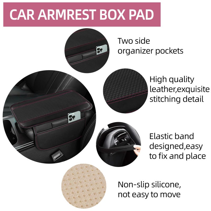 NBTEPEM 6 PCS Car Steering Wheel Cover Set, Microfiber Leather Steering Wheel Covers Universal 14.5-15 inch, Center Console Cover, Seat Belt Cushion, Cup Holder Coaster, Car Accessories Set Pink - Image 4