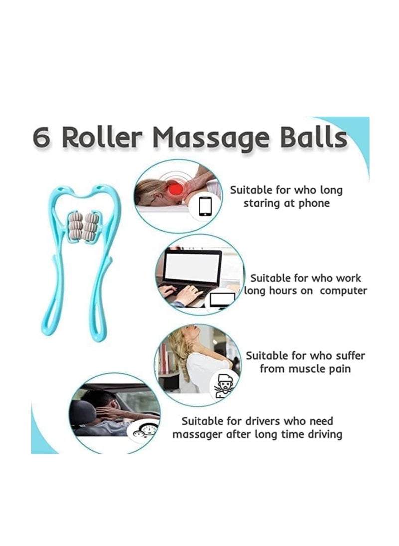 Cool Baby Style - Neck Massager Roller with 6 Massage Balls, Deep Tissue Trigger Point Massage Tool  (BLUE) - Image 1