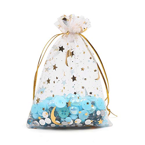 LOAVER 3.5x4.7 Inches Heart Printed Orchid Organza Bags Candy Gift Bags-100Pieces (Stars and Moon White Bag) - Image 3