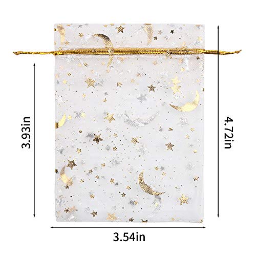 LOAVER 3.5x4.7 Inches Heart Printed Orchid Organza Bags Candy Gift Bags-100Pieces (Stars and Moon White Bag) - Image 2