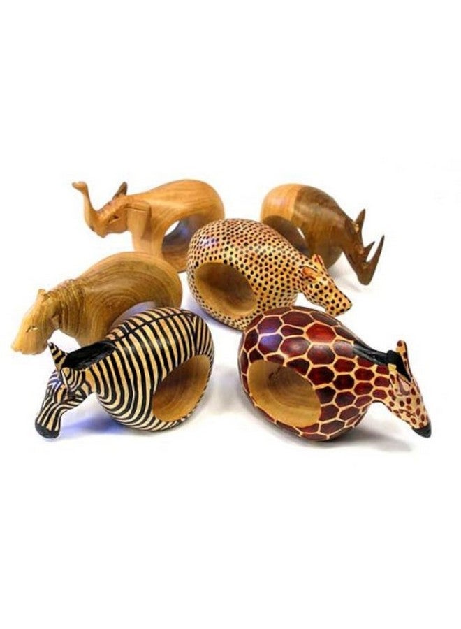 Global Crafts Mahogany Wood Animal Napkin Rings - Set of Six - Image 1