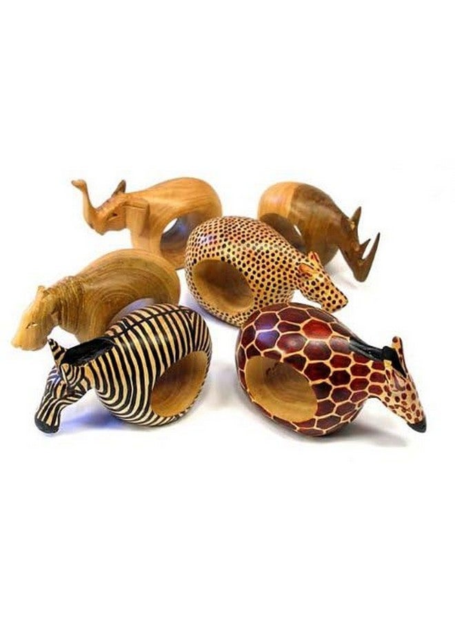 Global Crafts Mahogany Wood Animal Napkin Rings - Set of Six - Image 3