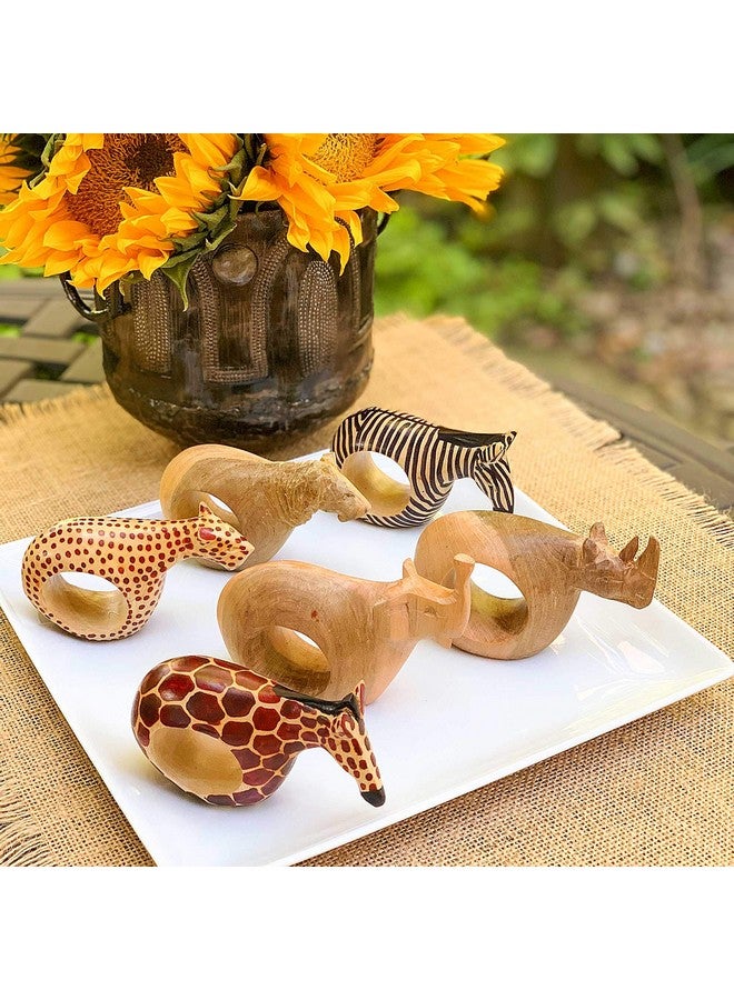 Global Crafts Mahogany Wood Animal Napkin Rings - Set of Six - Image 2