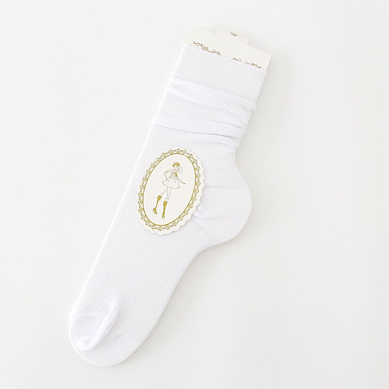 Retro Striped Crew Socks Autumn Winter White 