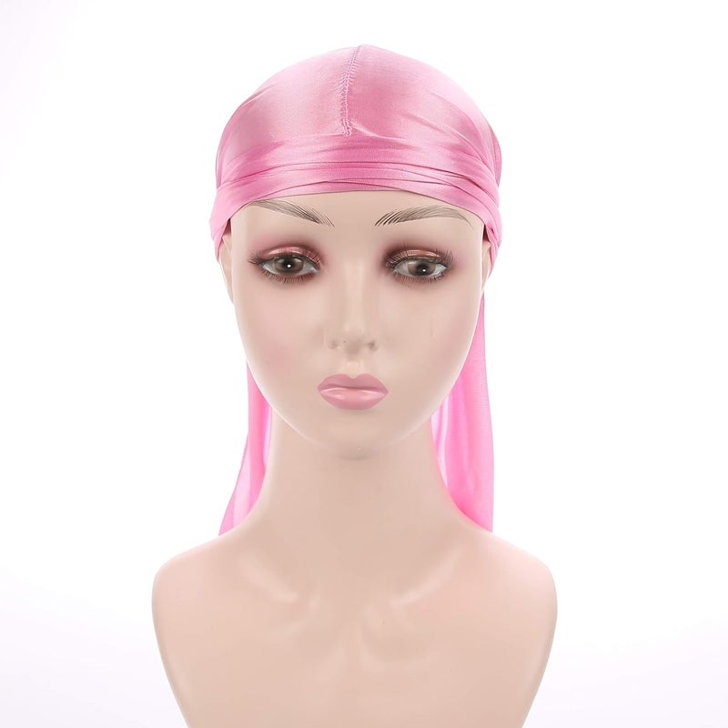 Fxhixiy Store Men Women Durag Extra Long-Tail Headwraps Silky Satin Pirate Cap Bandana Hat for 360 Waves - Image 4