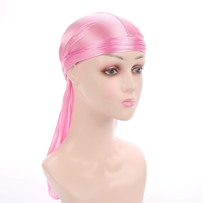 Fxhixiy Store Men Women Durag Extra Long-Tail Headwraps Silky Satin Pirate Cap Bandana Hat for 360 Waves - Image 5