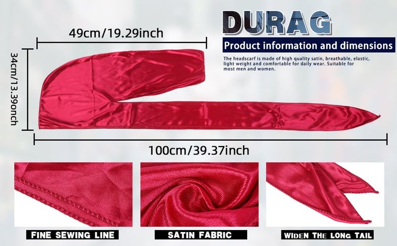 Fxhixiy Store Men Women Durag Extra Long-Tail Headwraps Silky Satin Pirate Cap Bandana Hat for 360 Waves - Image 3
