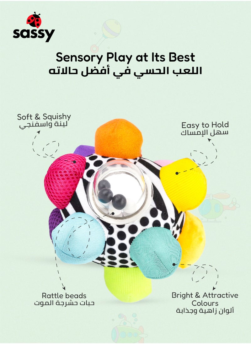 Sassy Colorful Bumpy Ball for Babies – Sensory Toy with Beads for 6+ Months, Encourages Gross Motor Skill Development, Soft, Textured Fabric, Fun & Engaging Baby Toy  - Image 4