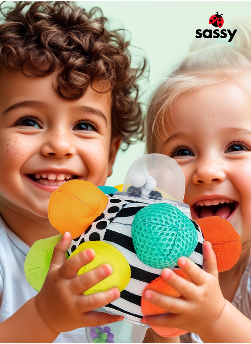 Sassy Colorful Bumpy Ball for Babies – Sensory Toy with Beads for 6+ Months, Encourages Gross Motor Skill Development, Soft, Textured Fabric, Fun & Engaging Baby Toy  - Image 2